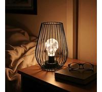 TRIROCKS Lampe de Table Métallique 21 cm Haut, Lanterne Sans Fil Alimentée par Batterie, Forme Cage avec Lumières LED Féériques pour Patio, Jardin, Chevet, Mariage, Intérieur/Extérieur (Noir)