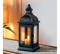TRIROCKS Lanterne de Bougie Métallique au Style Rustique, Porte-Bougie Suspendu avec Verre Trempé pour Noël, Salon, Jardin, Patio, Soirées (Noir)