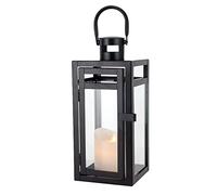 TRIROCKS Lanterne Décorative 30 cm Haut, Porte-Bougie Métallique avec Verre Clair, Parfait pour Décor Maison, Salon, Soirées, Tablette, Intérieur/Extérieur (Noir Mat)