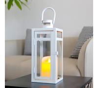 TRIROCKS Lanterne Décorative 30 cm Haut, Porte-Bougie Métallique avec Verre Clair, Porte-Bougie pour Décor Maison, Salon, Tablette, Intérieur/Extérieur, Mariage (Blanc Mat)