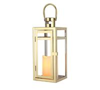 TRIROCKS Lanterne Décorative en Acier Inoxydable 30 cm Haut, Porte-Bougie Métallique avec Verre Clair, Parfait pour Décor Maison, Salon, Soirées, Tablette, Intérieur/Extérieur (Or)