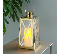 TRIROCKS Lanterne Décorative en Acier Inoxydable 30 cm Haut, Porte-Bougie Métallique avec Verre Trempé, Parfait pour Décor Maison, Salon, Soirées, Tablette, Intérieur/Extérieur (Or)