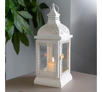 TRIROCKS Lanterne Métallique de Style Rustique 32 cm Haut, Porte-Bougie Suspendu Décoratif avec Verre Clair pour Salon, Jardin, Patio, Soirées, Intérieur/Extérieur (Crème)