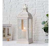 TRIROCKS Lanterne Métallique de Style Rustique, Grande Lanterne Porte-Bougie Décorative avec Verre Trempé pour Thanksgiving, Noël, Salon, Jardin, Patio, Soirées, Intérieur/Extérieur (Crème)