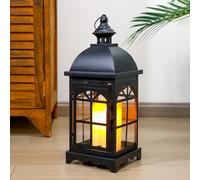 TRIROCKS Lanternes à bougie décoratives vintage à suspendre avec verre trempé pour terrasse, maison, chambre à coucher, salon, mariage, intérieur et extérieur, 37 cm de hauteur (noir)