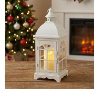 TRIROCKS Lanternes à bougie décoratives vintage de 36,8 cm de hauteur avec verre trempé pour porche, balcon, terrasse, maison, centres de table, intérieur, extérieur (blanc)