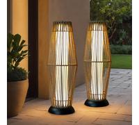 TRIROCKS Lot de 2 lampadaires solaires d'extérieur en osier avec corde Olifen étanche en rotin pour porche, cour, allée, terrasse, jardin, pelouse, patio (gris)
