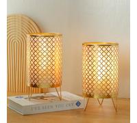 TRIROCKS Lot de 2 Lampes de Table à Piles, Lanternes Sans Fil de 23 cm de Haut avec Minuterie de 6h pour Salon, Mariages, Fêtes, Patio, Événements Extérieurs et Intérieurs, Étagère (Doré)