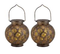 TRIROCKS Lot de 2 lampes de table en métal de style marocain - 17,8 cm - Sans fil - Alimentées par piles - Avec ampoules LED - Parfaites pour la maison, le salon, les fêtes, les tables à l'intérieur