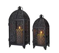 TRIROCKS Lot de 2 lanternes à Bougie décoratives 42/31 cm Vintage en métal à Suspendre avec Motif Creux pour Salon, Jardin, fêtes, événements en intérieur ou en extérieur Noir