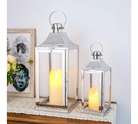 TRIROCKS Lot de 2 lanternes décoratives en acier inoxydable de 43,2 cm et 30,5 cm de hauteur avec verre trempé pour décoration d'intérieur, salon, fête, événements, table, intérieur et extérieur