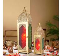 TRIROCKS Lot de 2 lanternes décoratives pour le Ramadan en métal oriental à suspendre avec verre trempé pour décoration d'intérieur ou d'extérieur