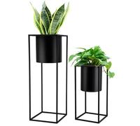 TRIROCKS Lot de 2 pots de fleurs avec support pour plantes d'intérieur - 71,1 et 45,7 cm de haut - Pots de fleurs modernes pour salon, coin cuisine, bureau, jardin, balcon, terrasse (noir)