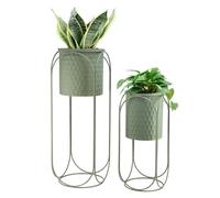 TRIROCKS Lot de 2 pots de fleurs en métal avec support pour intérieur et extérieur