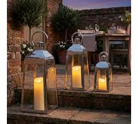 TRIROCKS Lot de 3 lanternes à bougie décoratives en acier inoxydable de 52 cm, 41 cm et 30 cm de hauteur avec verre trempé pour intérieur ou extérieur, porche, jardin, fêtes, événements de mariage