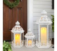 TRIROCKS Lot de 3 lanternes à bougie décoratives en métal, parfaites pour jardin, cour, terrasse