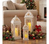 TRIROCKS Lot de 3 lanternes décoratives pour Bougies 56 cm, 41 cm et 28 cm de Haut, bougeoirs Vintage en métal pour Jardin, Cour, Mariages, intérieur et extérieur (Beige avec brossage doré)