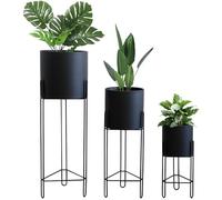 TRIROCKS Lot de 3 pots de fleurs avec support pour plantes d'intérieur de 73,7 cm, 45,7 cm et 30,5 cm pour salon, coin, cuisine, bureau, jardin, balcon, terrasse (noir)