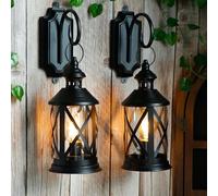 TRIROCKS Set de 2 Appliques Murales Métalliques à Batterie 26 cm Haut, Lanternes Décoratives Sans Fil avec Lumières LED Edison pour Décor Maison, Patio, Jardin, Soirées (Noir)