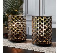 TRIROCKS Set de 2 Lampes de Table Fonctionnant sur Batterie 12 x 16 cm, Lanternes en Métal Cordless avec Lumières Chaudes pour Patio, Mariage, Soirées (Motif Creux Scallopé)