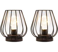 TRIROCKS Set de 2 Lampes de Table Métalliques 17 cm Haut, Lanternes Mini Cage Sans Fil Alimentées par Batterie avec Lumières LED Féériques pour Jardin, Mariage, Soirées, Intérieur/Extérieur (Noir)