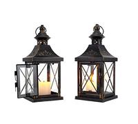 TRIROCKS Set de 2 Porte-Bougies Décoratifs 27 cm Haut, Lanterne Métallique Suspendue Parfaite pour Maison, Salon, Soirées, Tablette, Intérieur/Extérieur (Noir avec Finition Or)