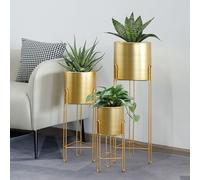 TRIROCKS Set de 3 Jardinières Modernes Dorées avec Support pour Plantes Intérieures/Extérieures, Décor Salon, Coin, Cuisine, Jardin, Balcon, Patio