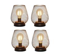 TRIROCKS Set de 4 Lampes de Table Décoratives Extérieures à Piles, Lanternes Métalliques Sans Fil avec Ampoule LED pour Mariages, Soirées, Patio, Décor Intérieur