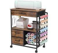 Trironsun Chariot de bricolage sur roulettes compatible avec Cricut - Avec tiroirs - Support en vinyle - Chariot de rangement pour accessoires de bricolage Cricut (marron rustique)