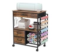 Trironsun Chariot de rangement compatible avec les machines Cricut Armoire d'artisanat roulante avec tiroirs et support de rouleau de vinyle Table support mobile pour machine de découpe pour station