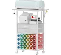 Trironsun Chariot d'organisation et de rangement compatible avec les machines Cricut Organiseur à roulettes avec 24 supports de rouleau en vinyle et 2 tiroirs en tissu pour salle d'artisanat (blanc)