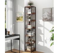 Trironsun Étagère à livres sur pied à 6 niveaux - Étagère d'angle industrielle - Étagère fine pour bureau à la maison - Tour carrée rustique pour petits espaces