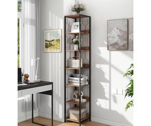 Trironsun Étagère à livres sur pied à 6 niveaux - Étagère d'angle industrielle - Étagère fine pour bureau à la maison - Tour carrée rustique pour petits espaces