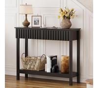Trironsun Table console cannelée avec 2 tiroirs, table de canapé étroite avec étagère de rangement ouverte, table moderne derrière le canapé, longue table d'entrée pour hall d'entrée (noir, 2 tiroirs)