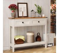Trironsun table console rustique avec 2 tiroirs pour couloir, table de canapé rustique avec étagère ouverte, couloir en bois pour chambre et salon (blanc antique)