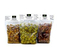 Tris Olives Quattrociocchi: Vertes Concassées, Vertes Dénoyautées et Noires Séchées à l'huile d'olive