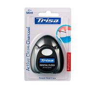 Trisa Active Clean Charbon dentaire 40 m ciré à la menthe et au charbon actif pour un nettoyage efficace entre les dents.
