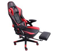 Trisens Chaise de gaming au design moderne de course avec repose-pieds extensible, accoudoirs réglables, chaise de bureau ergonomique avec coussin de soutien supplémentaire, couleur : noir/rouge