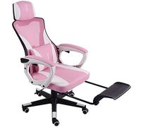 Trisens Chaise de gaming ergonomique moderne avec repose-pieds pliable et accoudoirs flexibles - Chaise de bureau avec fauteuil et coussin de soutien supplémentaire Noir/rose