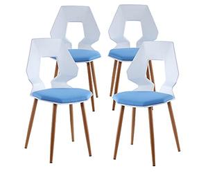 Trisens Lot de 2 ou 4 chaises de salle à manger, cuisine, salon, bureau, plastique, couleur : blanc/bleu clair, quantité : 4 pièces