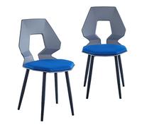 Trisens Lot de 2 ou 4 chaises de salle à manger, cuisine, salon, bureau, plastique, couleur : gris/bleu foncé, quantité : 2 pièces