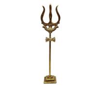 Trishul en laiton pour temple de la maison et Puja - Trident religieux hindou fait à la main du Seigneur Shiva | Trishool en laiton avec support pour décoration de Mandir, culte et énergie spirituelle