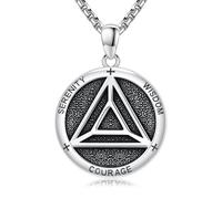 TRISHULA Alcoholics Anonymous Collier croix en argent sterling 925 Collier sobriété Récupération Symbole Pendentif AA Narcotiques Anonyme Bijoux Cadeaux pour hommes Anniversaire, M, Argent sterling