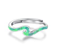 TRISHULA Bague pour femme en argent sterling 925 avec opale réglable et design vagues - Bijou océan - Cadeau pour homme et femme