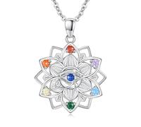 TRISHULA Collier chakra en argent sterling 925 - Collier œil d'Horus - Pendentif lotus de yoga - Cadeau pour femmes et filles, Argent sterling