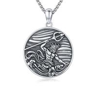 TRISHULA Poseidon Collier trident en argent sterling 925 avec pendentif amulette grecque pirate Collier archange protection Pendentif Bijoux Cadeau pour hommes et femmes Anniversaire Noël