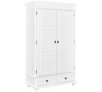 TRISTAN - Armoire 2 Portes 2 Tiroirs Bois Massif Vernis Blanc - Altobuy Blanc G