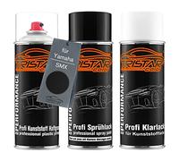 TRISTARcolor Peinture moto Kit bombes de peinture pour pare-chocs en plastique pour Yamaha SMX Black Metallic primaire d'adhérence peinture de base vernis clair avec plastifiant aérosol