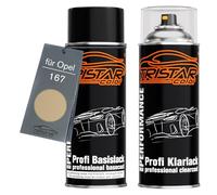 TRISTARcolor Peinture voiture Bombe aérosol pour Opel 167 Pannacotta M. +1K | Perlgrau Metallic / Pannacotta Metallic, Kit peinture de base + vernis, bombes aérosols 400ml