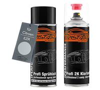 TRISTARcolor Peinture voiture Kit bombes de peinture 2K pour Citroen EZR Gris Aluminium Metallic/Aluminium Grau Metallic Peinture de base 2 composants vernis clair aérosol